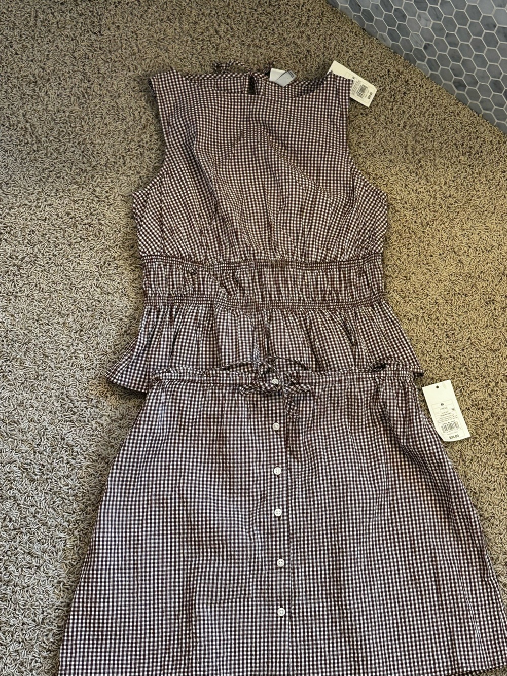 A NEW DAY size MEDIUM Seersucker Brown/White Peplum Hem Top & Skirt NEW! - Picture 14 of 15
